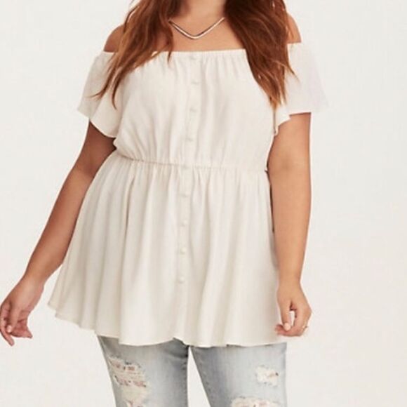 NWT Torrid Ivory Off-Shoulder Babydoll Blouse - Picture 1 of 10